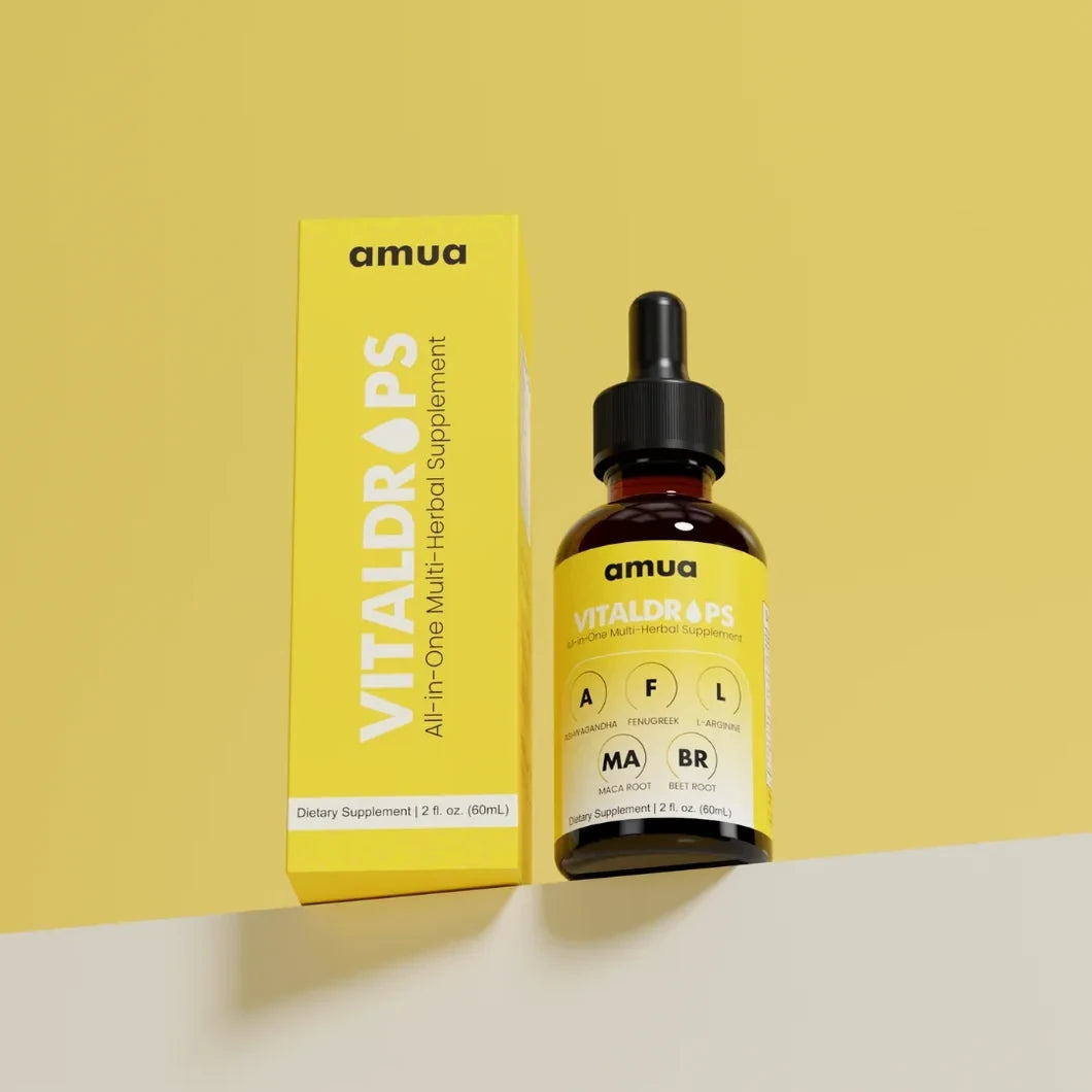 Amua VitalDrops bottle next to its box